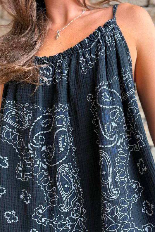 Ole Bubble Cotton Bandana Tunic Vest Black